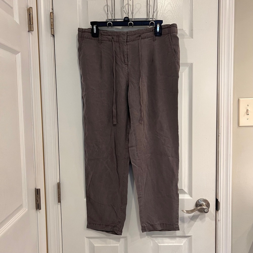 Loft Womens Size 8 Gray Brown Drawstring Twill Trousers Elastic Back Pants